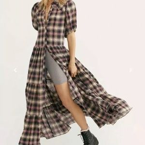 FREE PEOPLE Little Bit of Plaid Maxi Tier Dress M